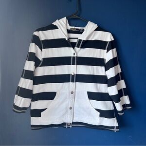 Onque Casuals Hoodie jacket medium Black White Striped Button Front Nautical